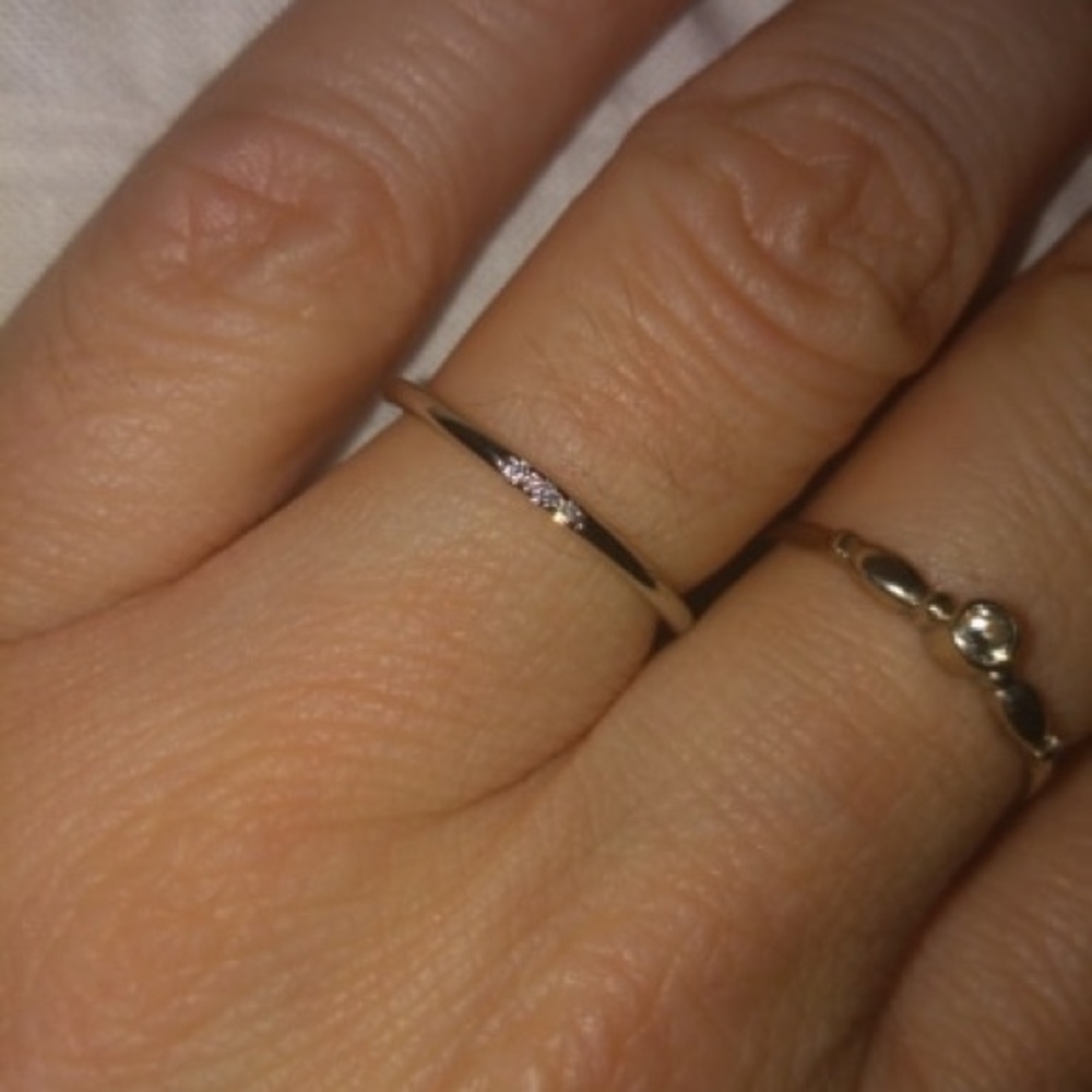 925 silver thin ring band two Austrian crystals - Picture 6 of 8